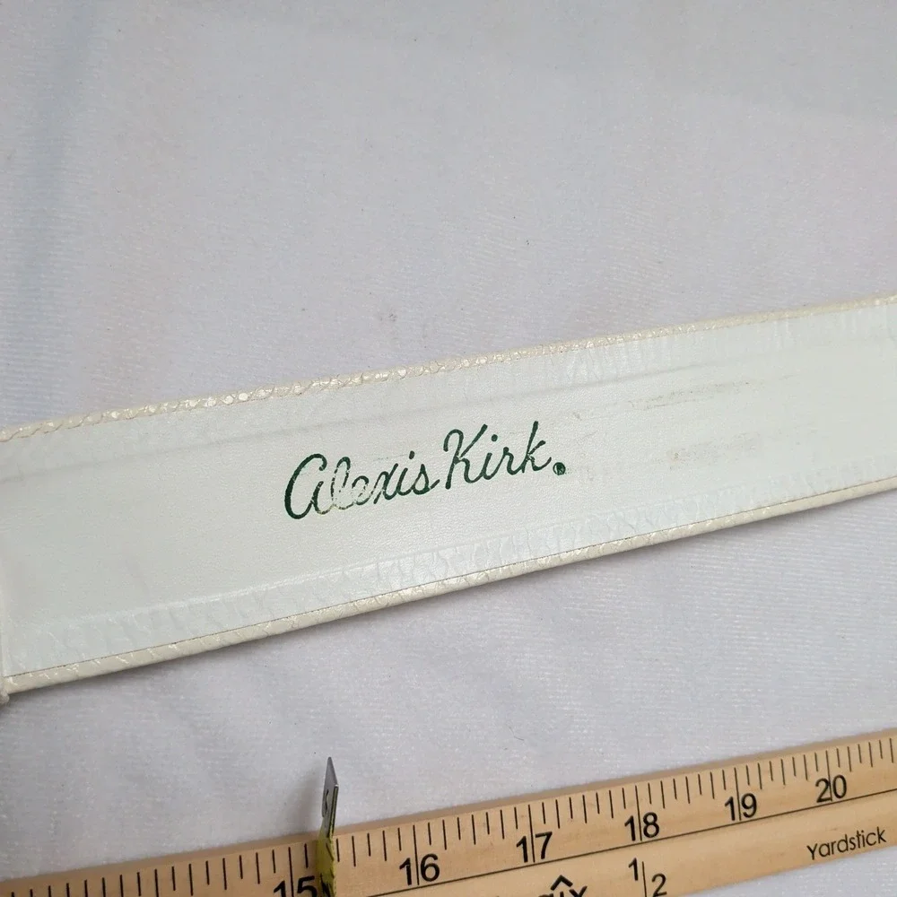 Vintage Alexis Kirk Cream Snakeskin Belt Gold Tone Architectural Buckle Wide 80s